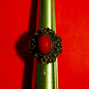 Vintage 925 Sterling Silver Natural Red Coral Ring